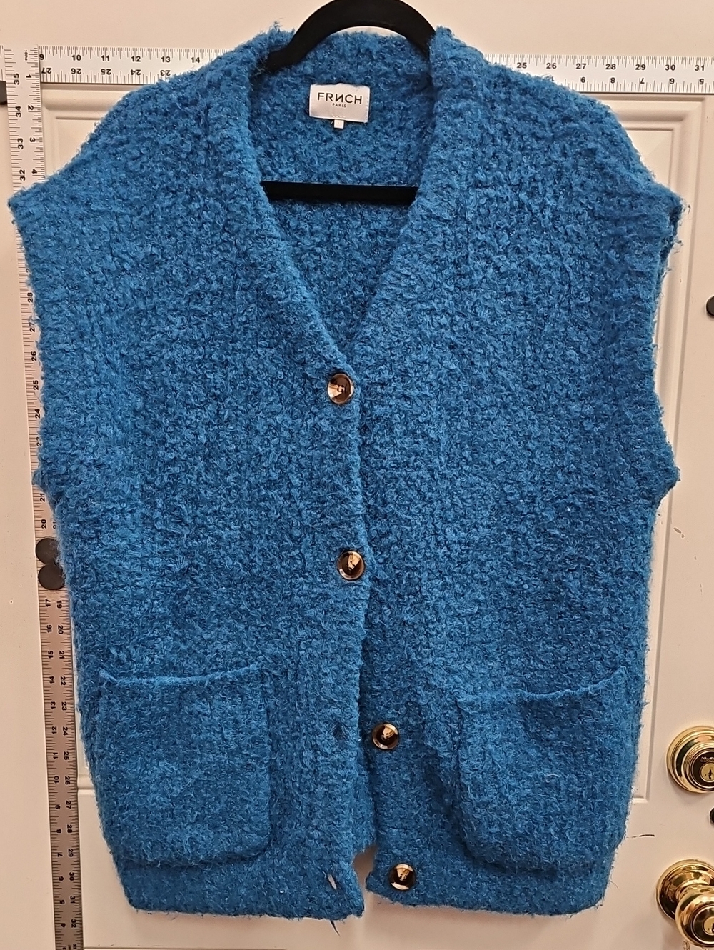 Frich Women's Blue Bouclé Button-Front Sweater Vest